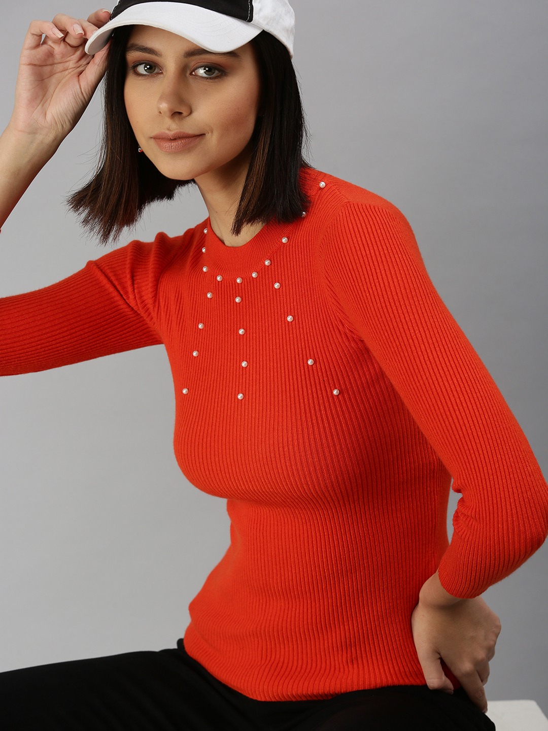 Women's Orange Solid Top