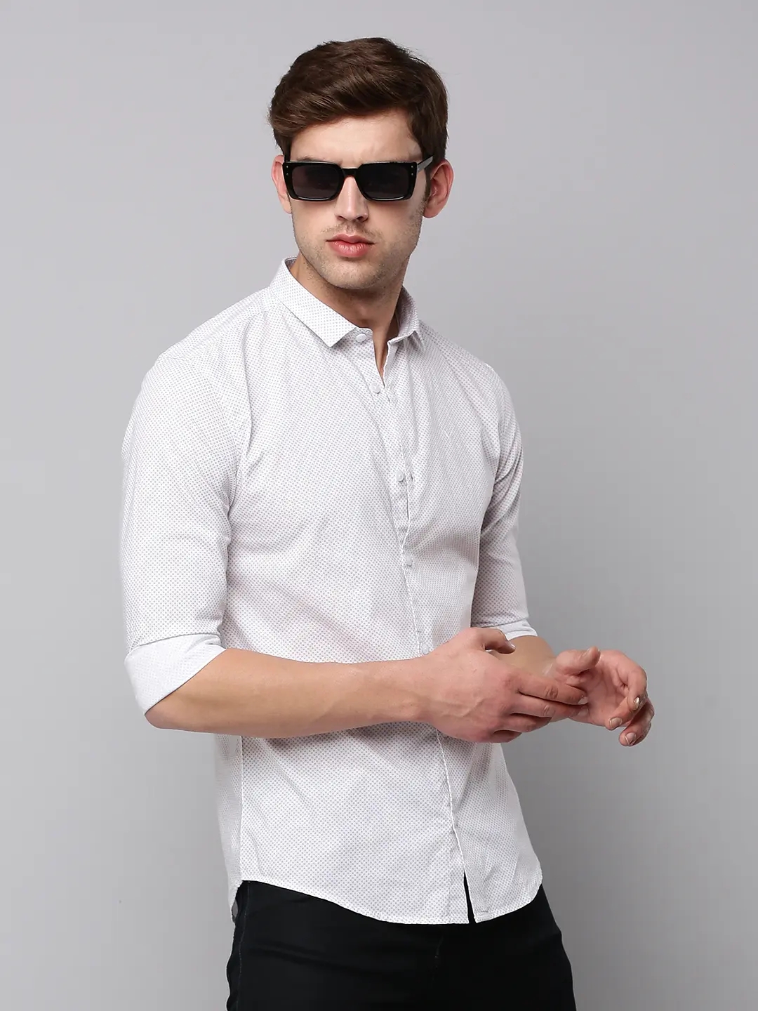 SHOWOFF Men's Spread Collar Cream Printed Shirt