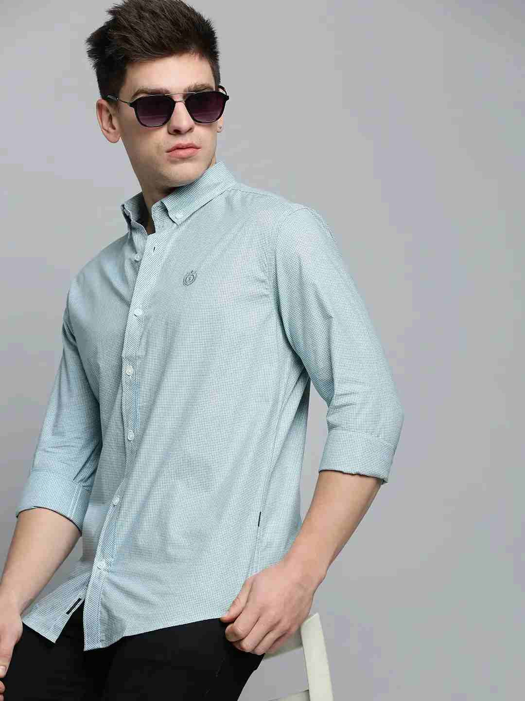 SHOWOFF Men's Spread Collar White Checked Shirt