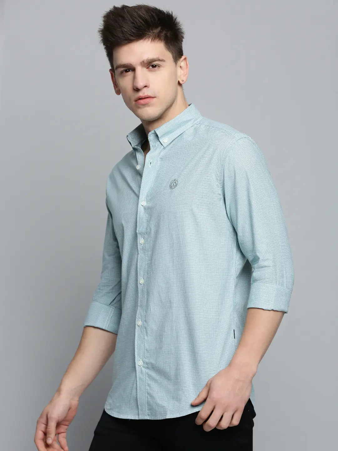 SHOWOFF Men's Spread Collar White Checked Shirt