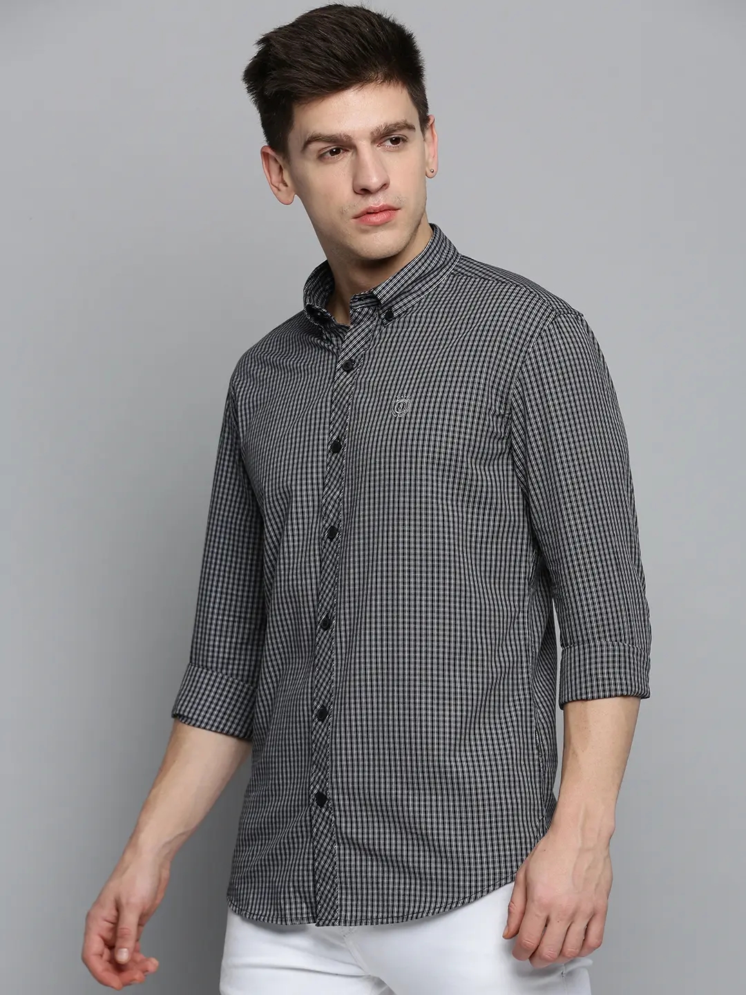 SHOWOFF Men's Spread Collar Checked Regular Fit Shirts