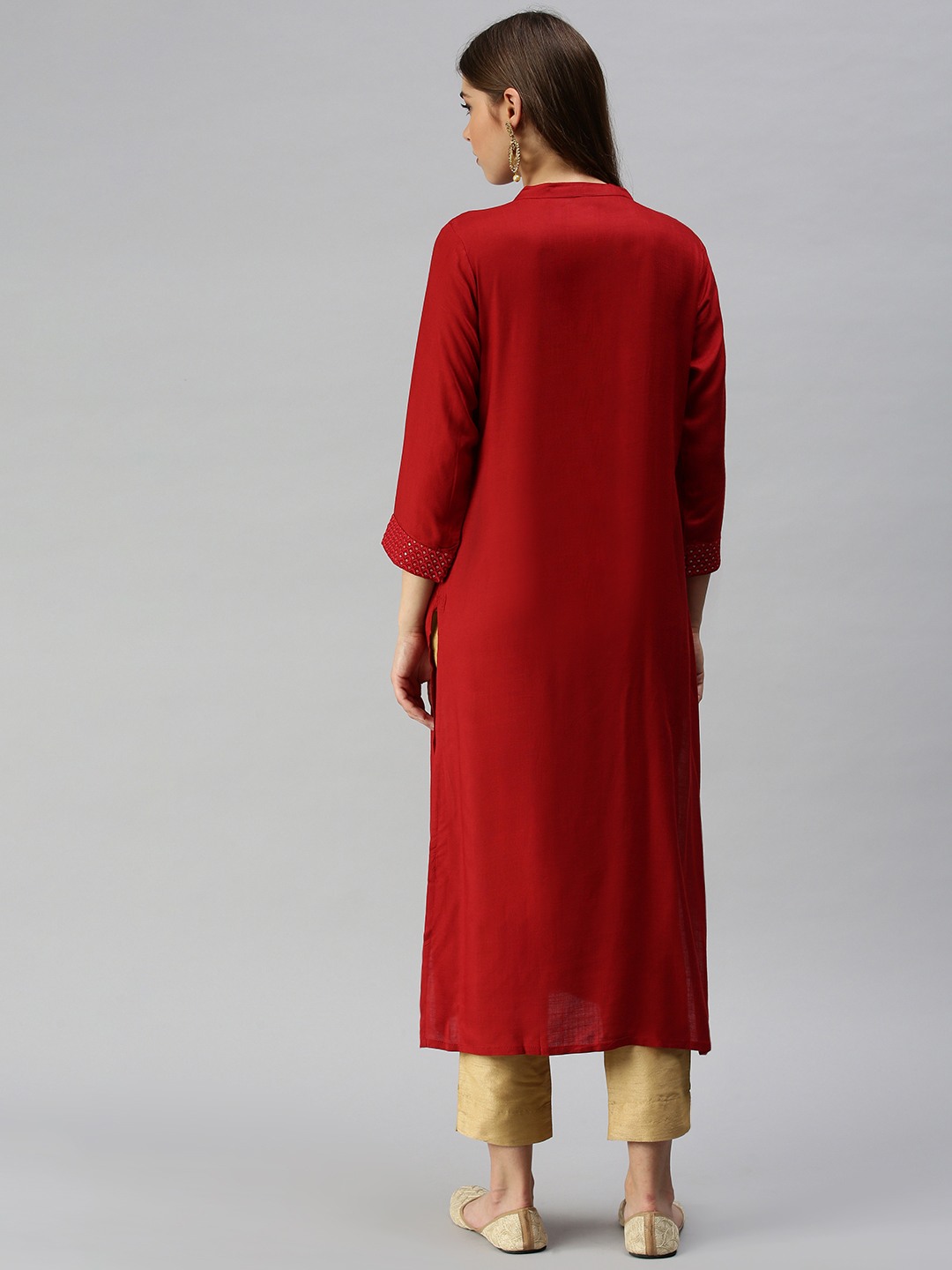Women's Red Viscose Solid Comfort Fit Kurtas