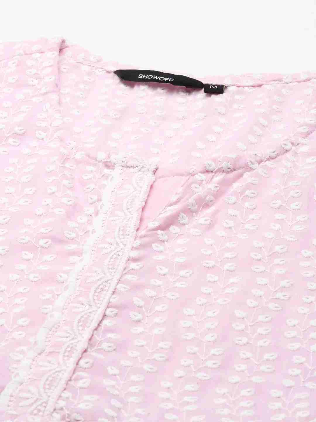 Women's Pink Cotton Blend Solid Comfort Fit Kurta Sets