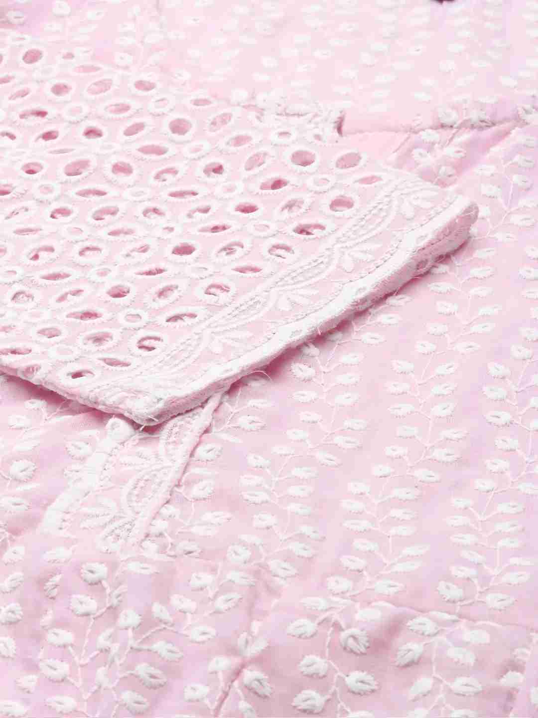 Women's Pink Cotton Blend Solid Comfort Fit Kurta Sets