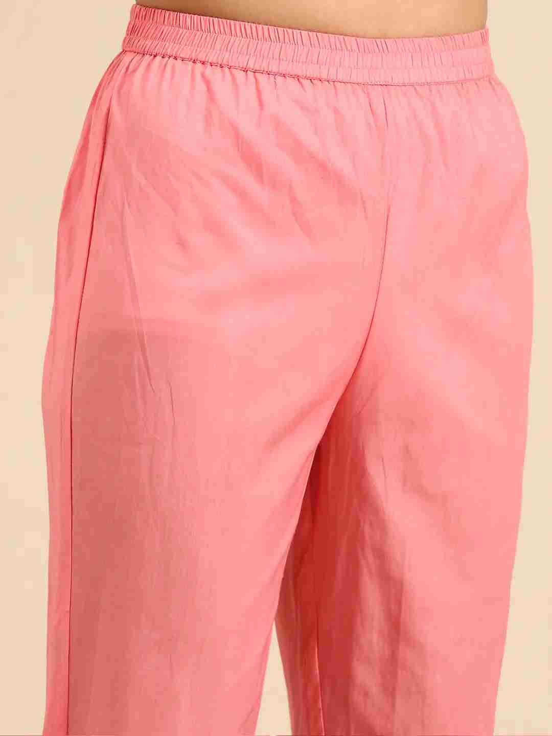 Women's Pink Chanderi Printed Comfort Fit Kurta Sets