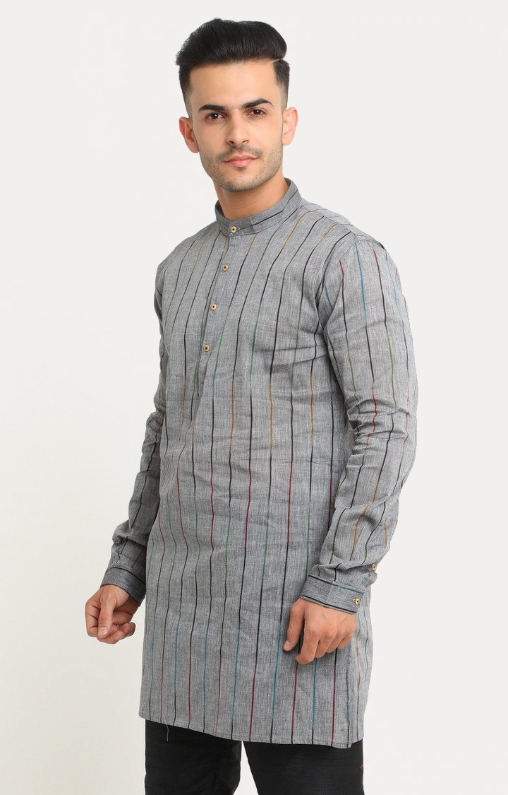 SHOWOFF Men's Cotton Full Sleeve Regular Fit Self Design Grey Kurtha