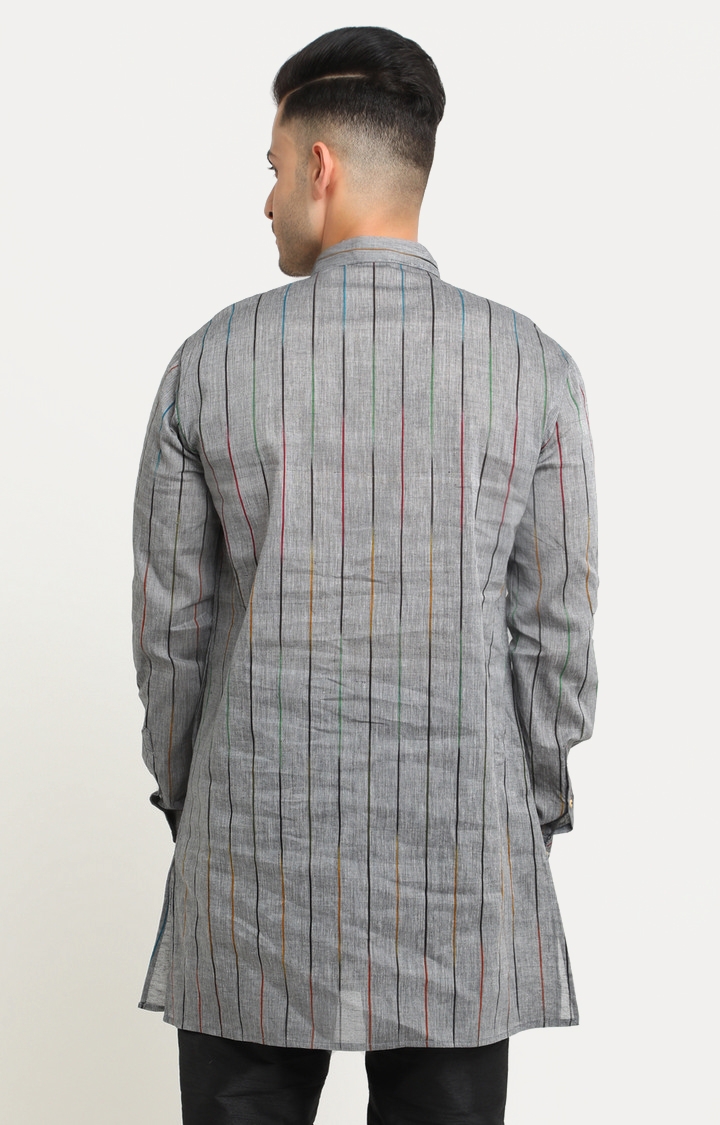 SHOWOFF Men's Cotton Full Sleeve Regular Fit Self Design Grey Kurtha