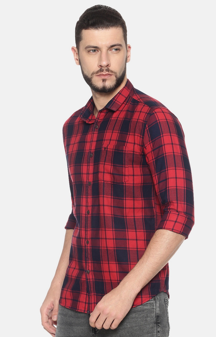 Showoff Mens Cotton Casual Red Checked Shirt