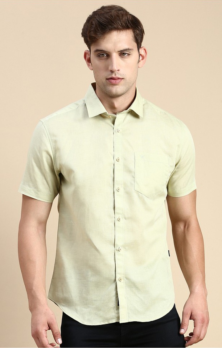 SHOWOFF Men's Spread Collar Sea Green Slim Fit Solid Shirt