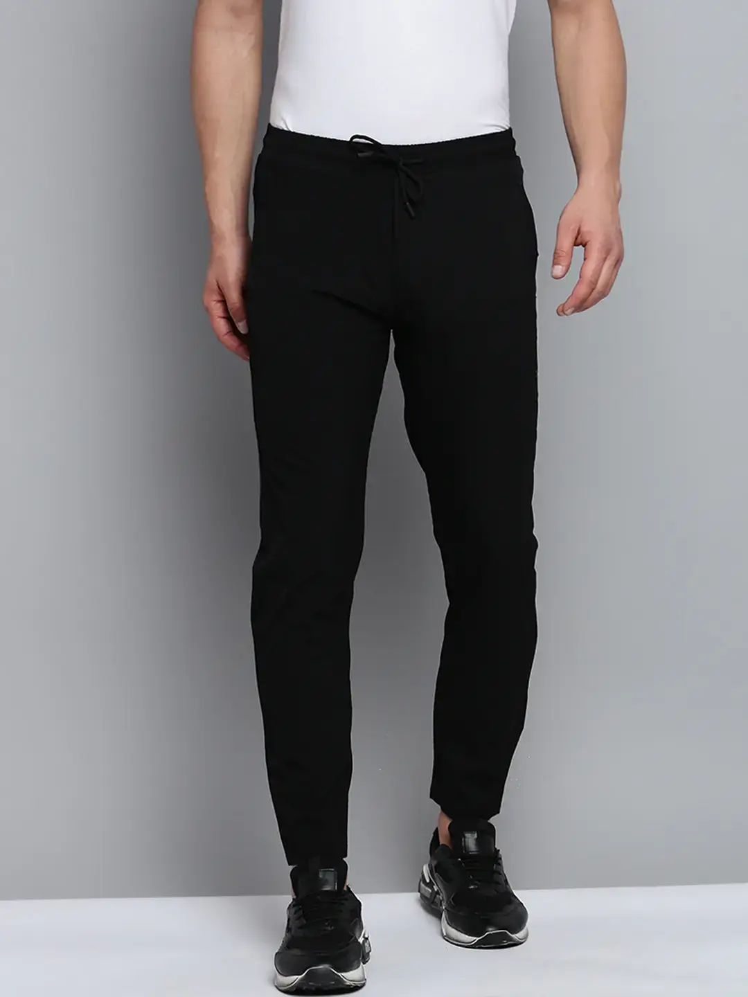 SHOWOFF Men's Self Design Black Regular Fit Regular Track Pant