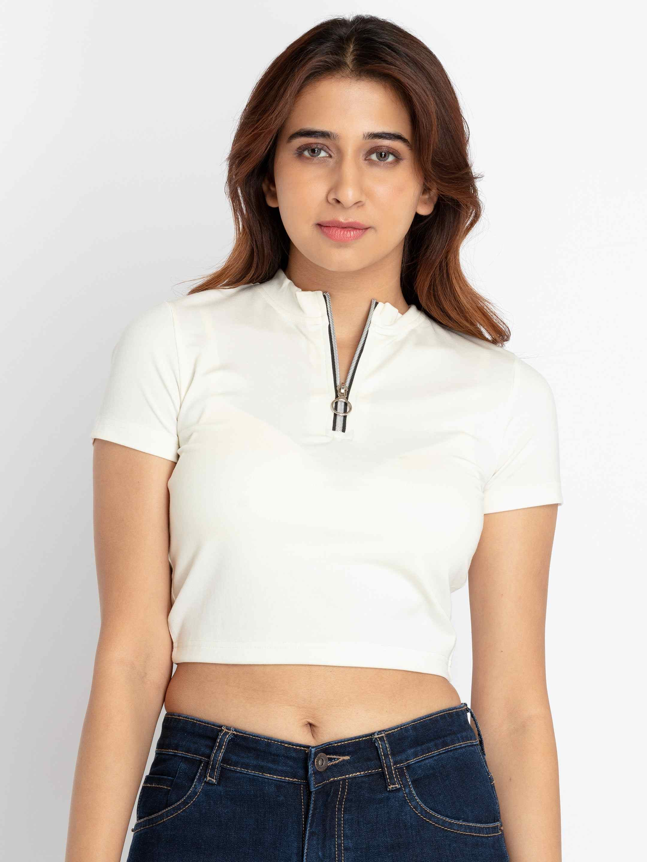 Womens Henley Neck Crop Fit T-shirt