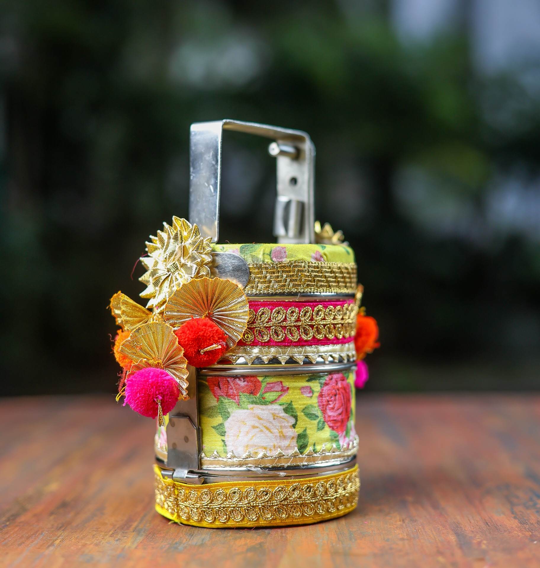 Floral Fabric Metal Tiffin 