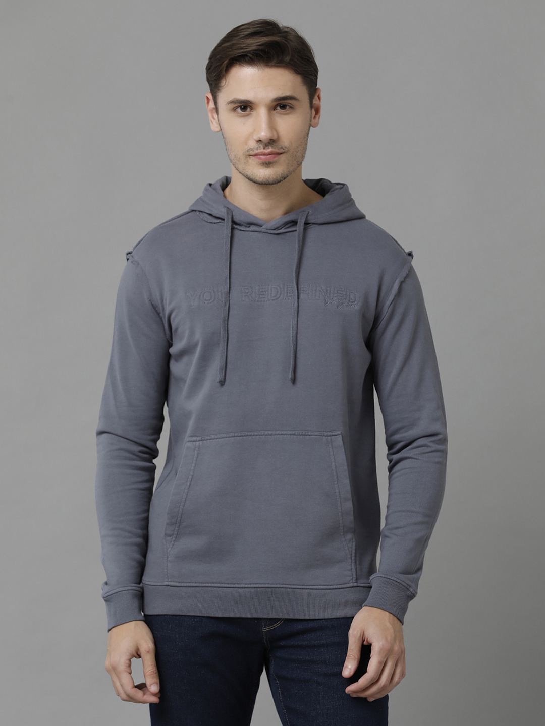 VOI Jeans Men's Solid Grisaille Cotton Blend Fleece Regular Fit Sweatshirt