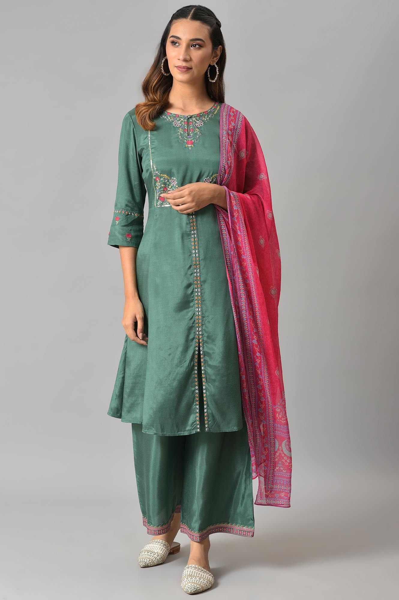 Buy Yellow Embroidered Kurta With Parallel Pants And Dupatta Online  Shop  for W