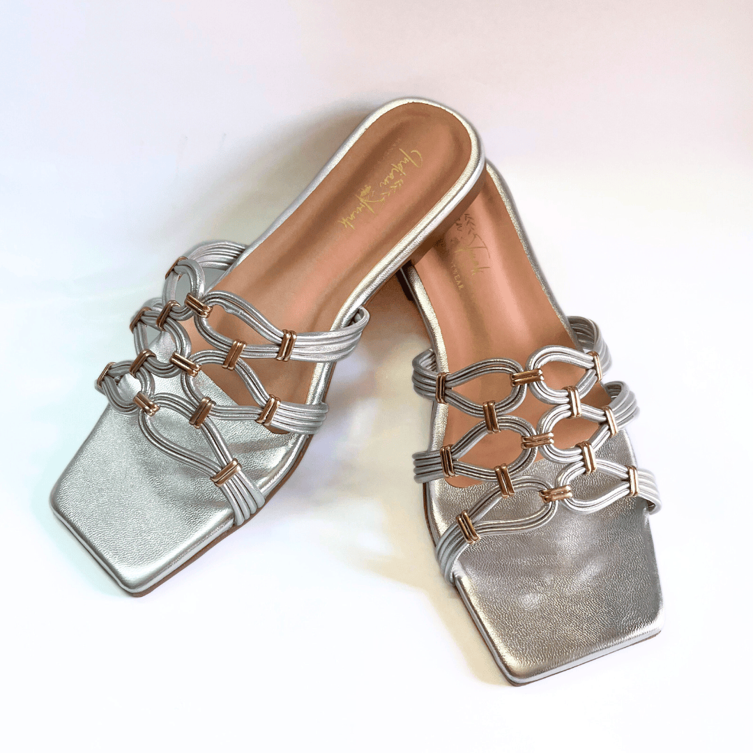 GlamStrap Studded Flat Sandals-Silver