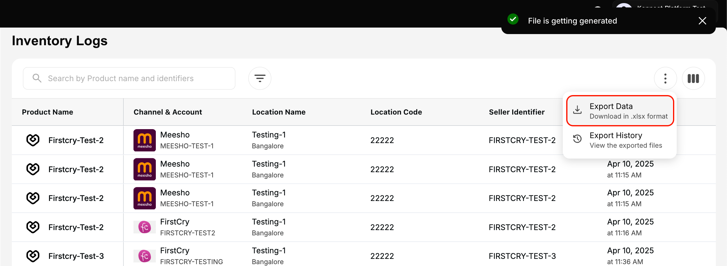 Export Data Selection