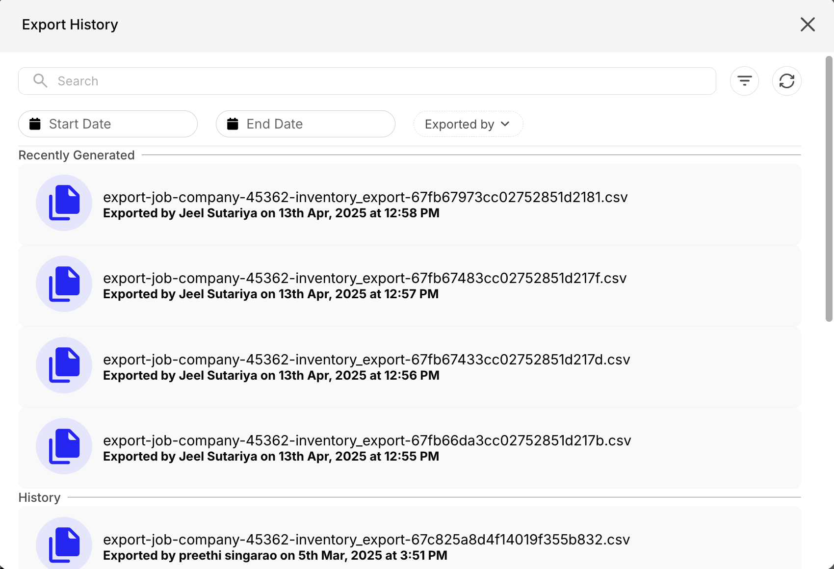 Logs Export History