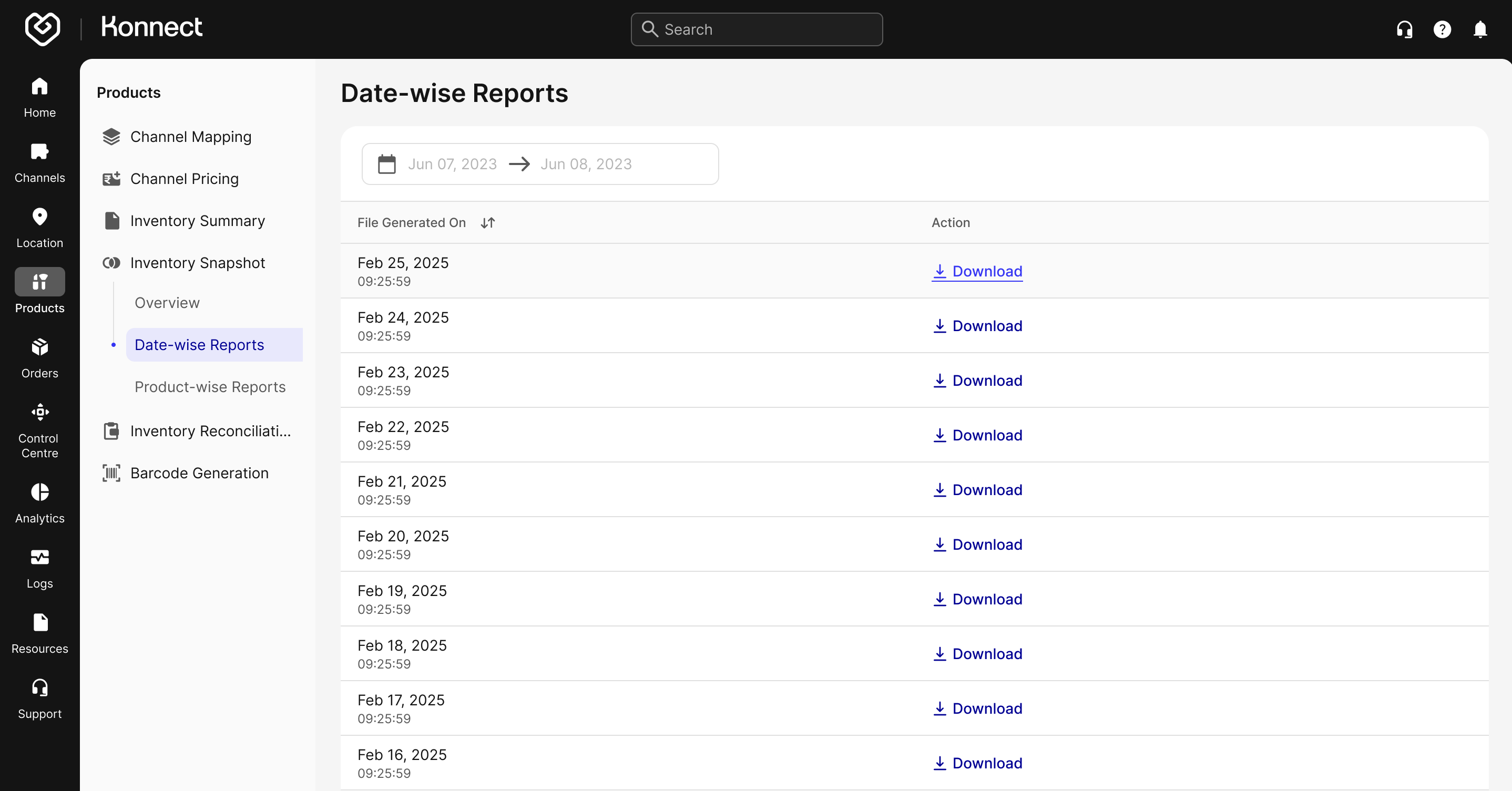 Date-wise Inventory Snapshot Reports