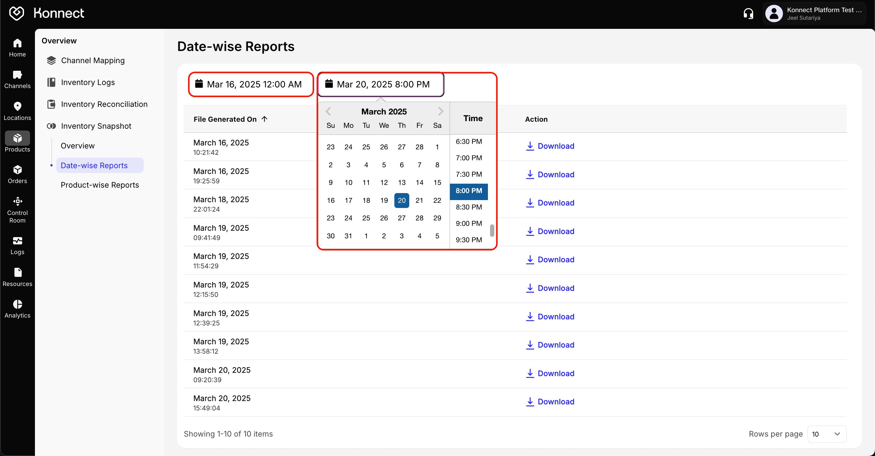 Date-wise Inventory Snapshot Reports