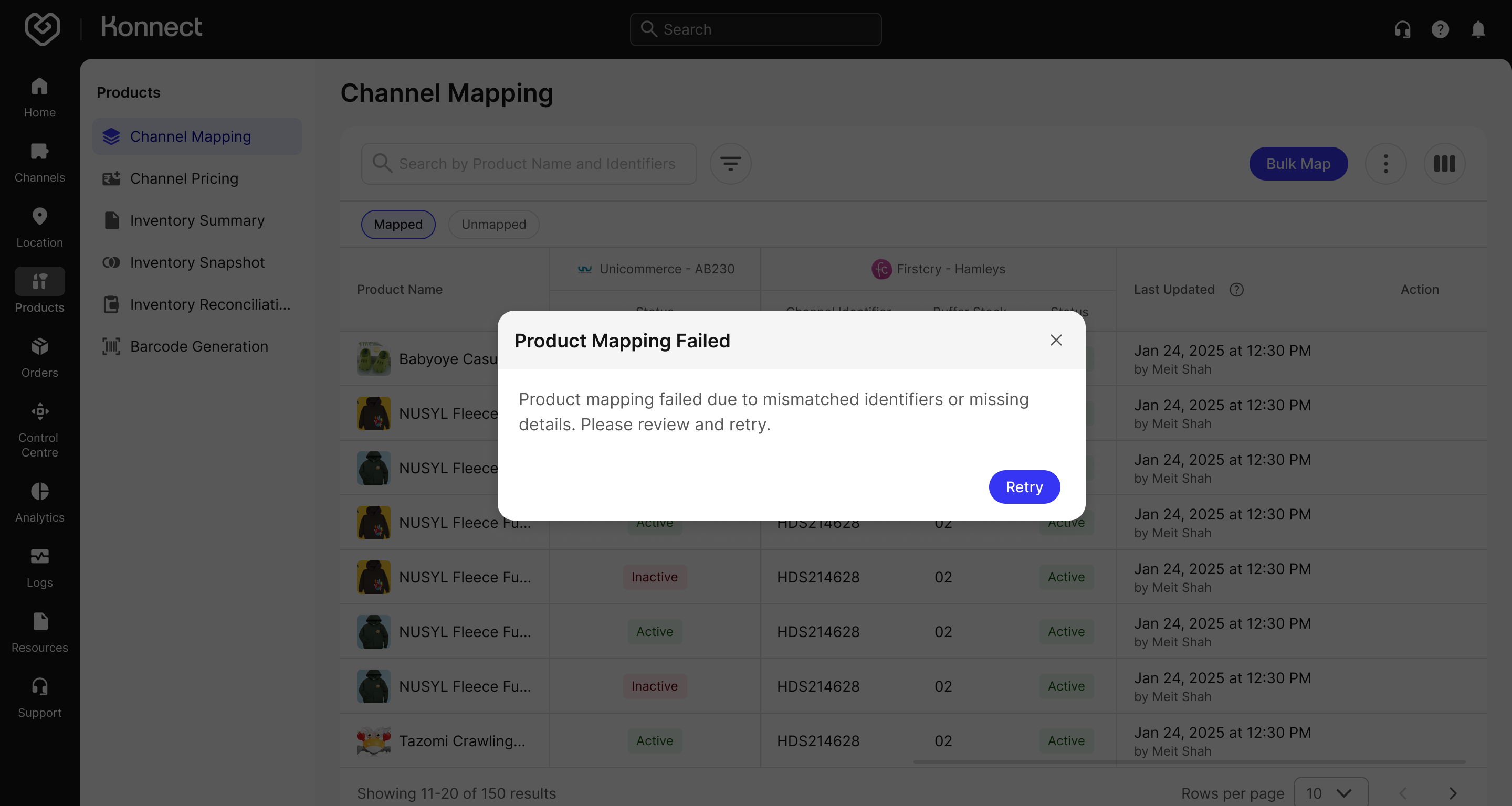Bulk Mapping Upload Failed