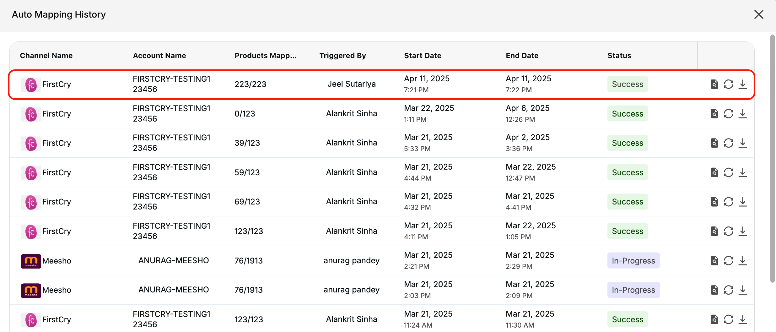 Bulk Mapping History