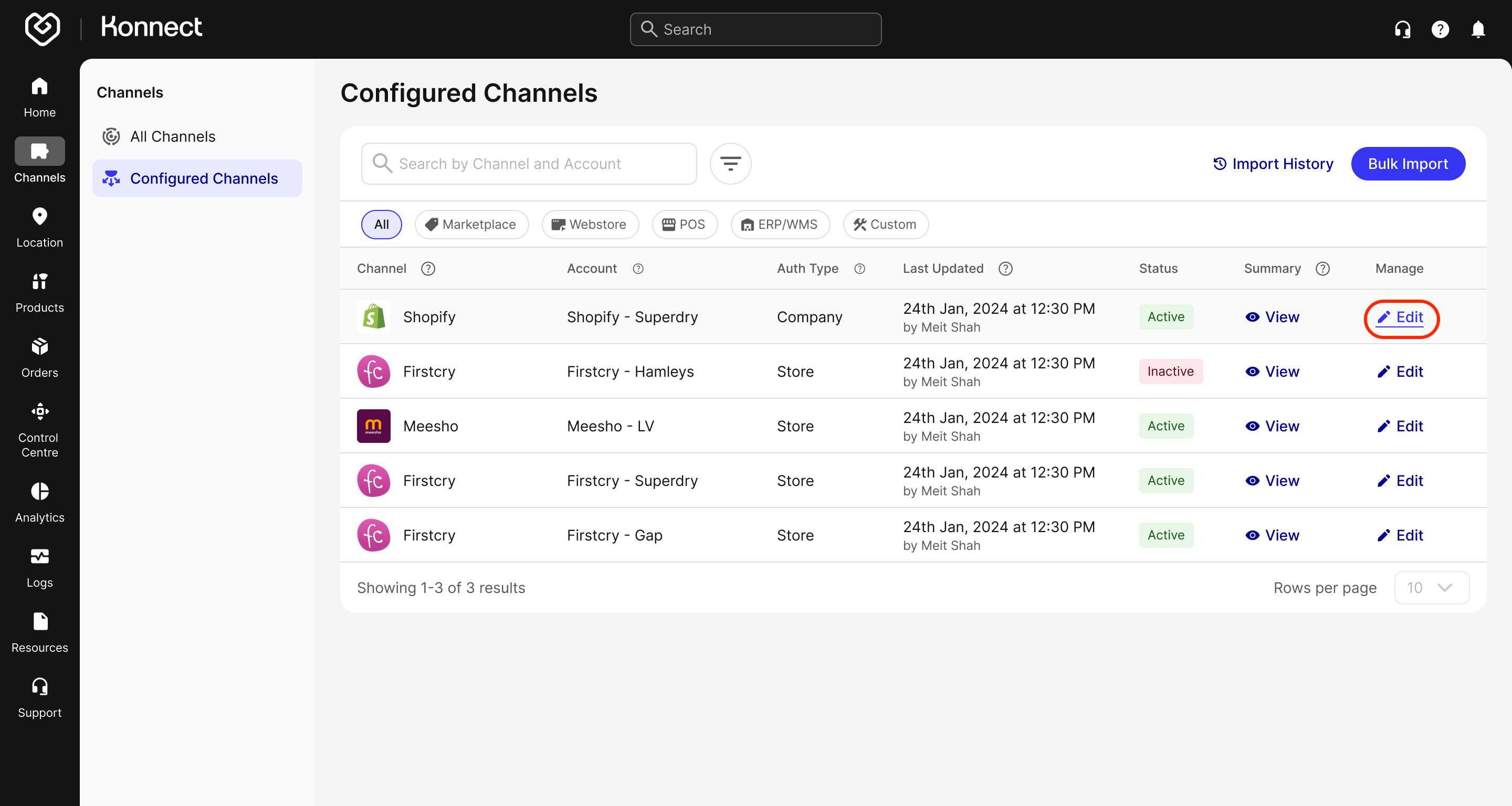 Edit Configured Channel - Account Details