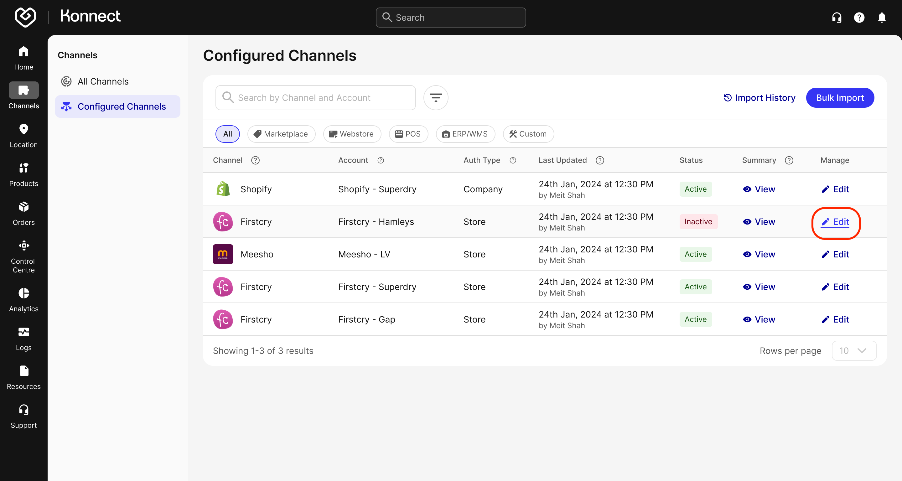 Store Auth - Editing a Configured Channel