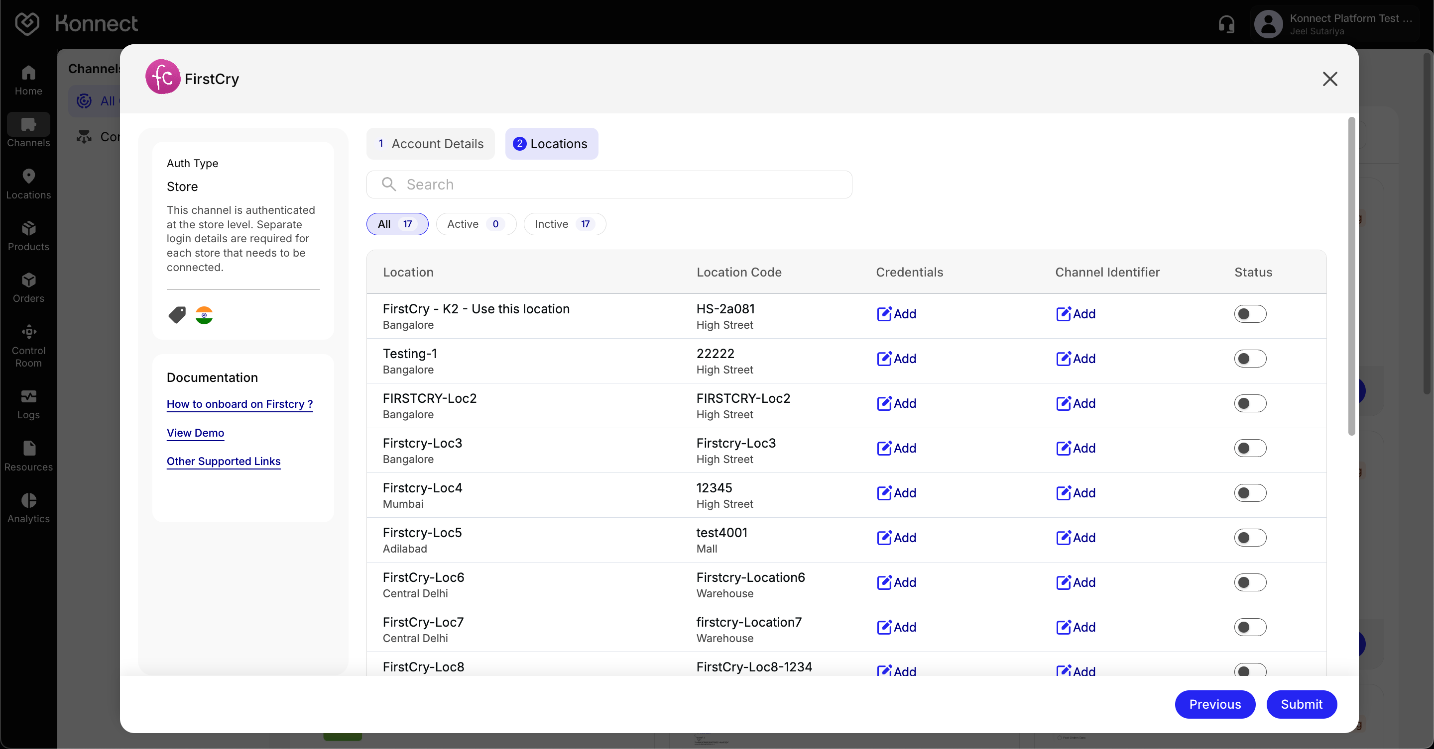 Store Auth - Configure Locations Step 1