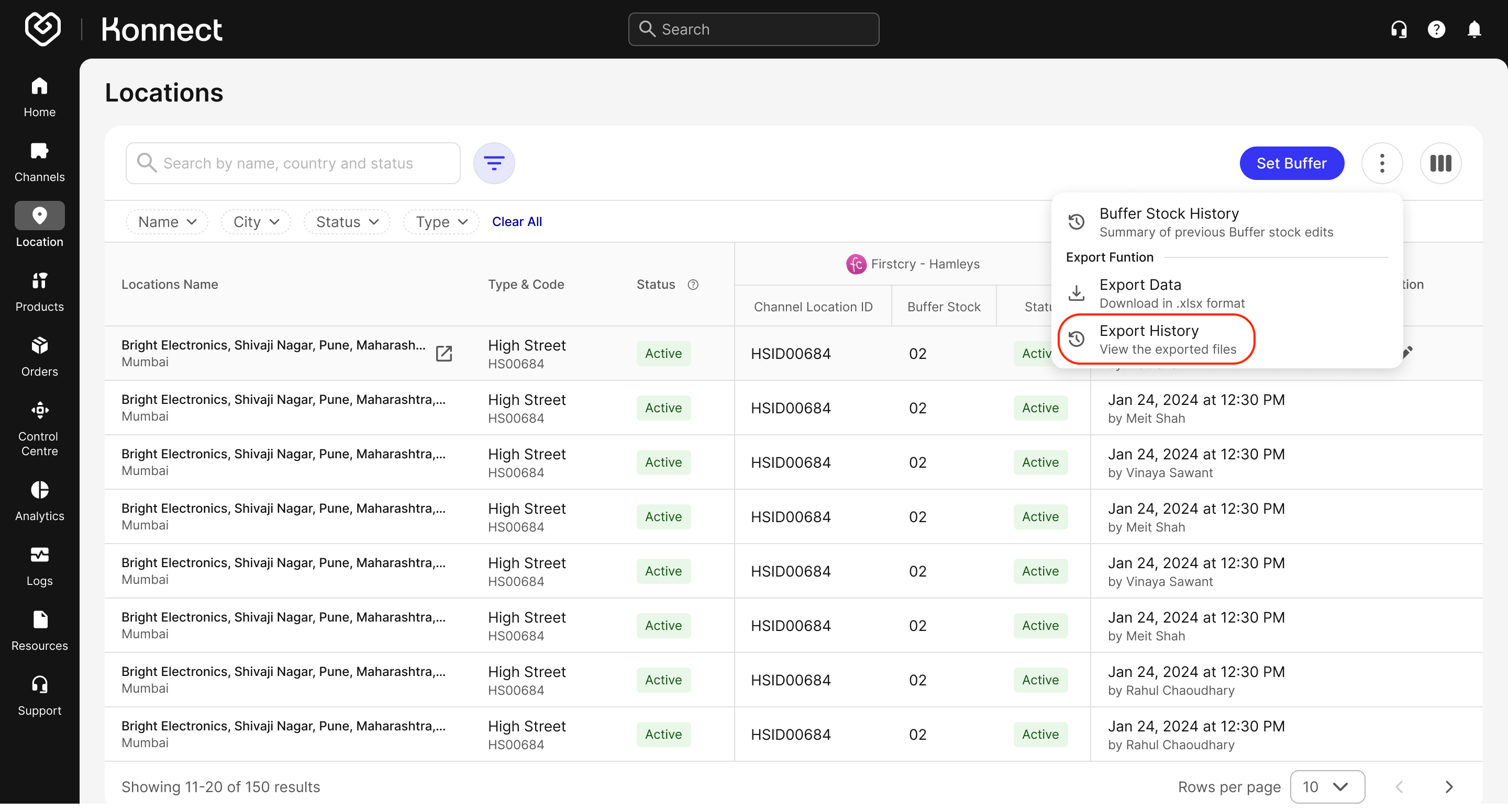 Select Export History