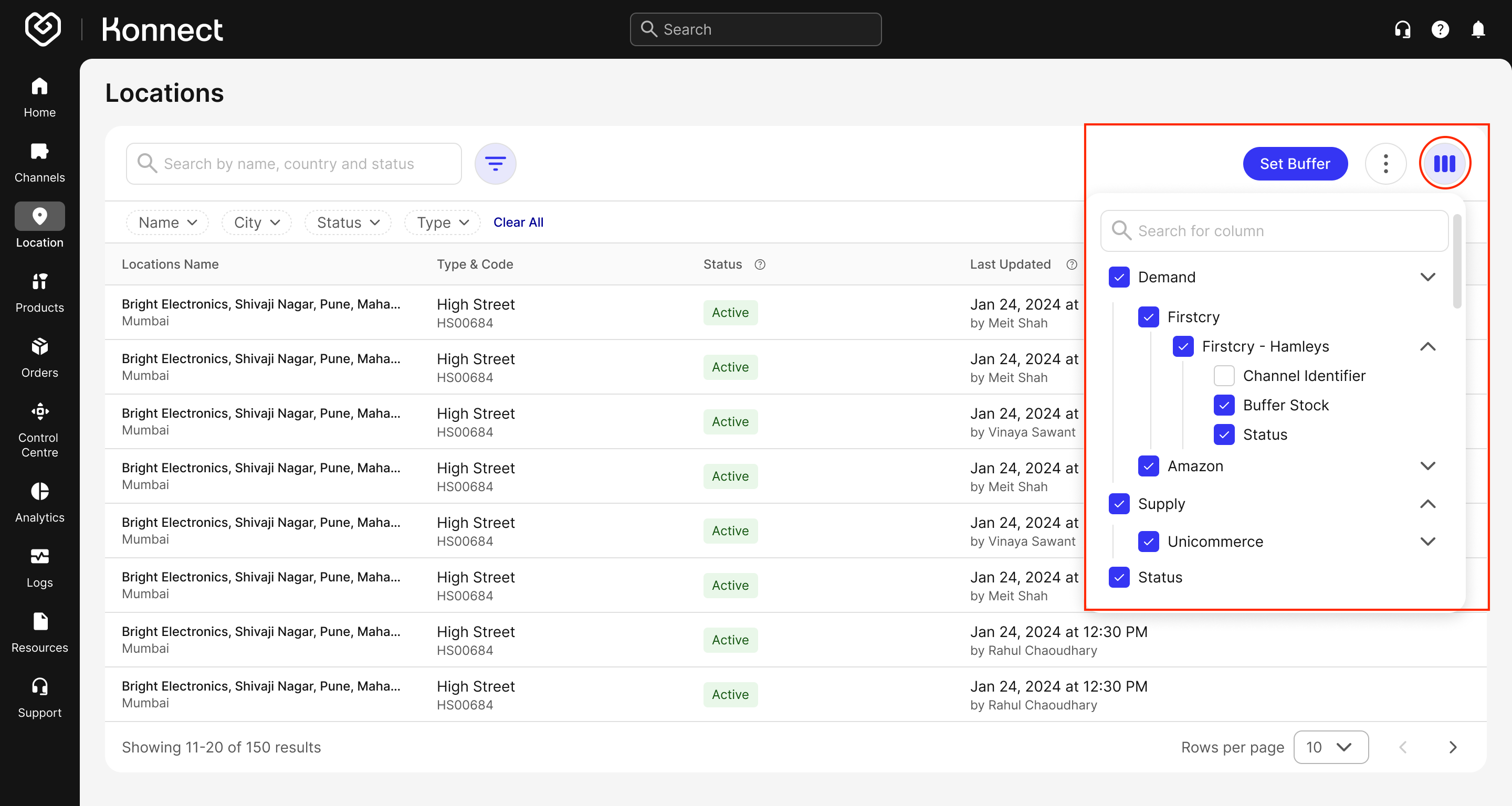 Location Column Selector