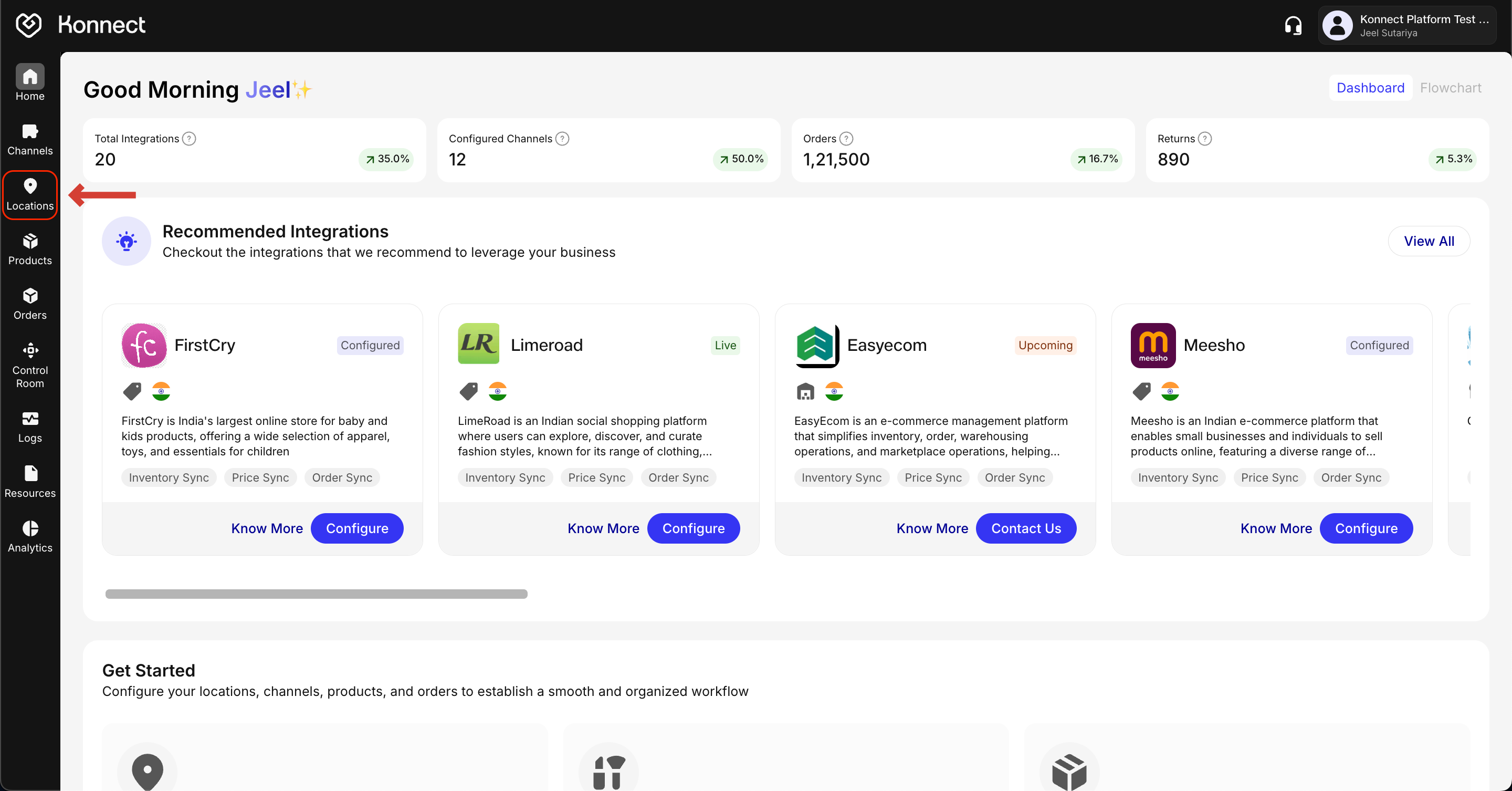 Navigate to Locations Section