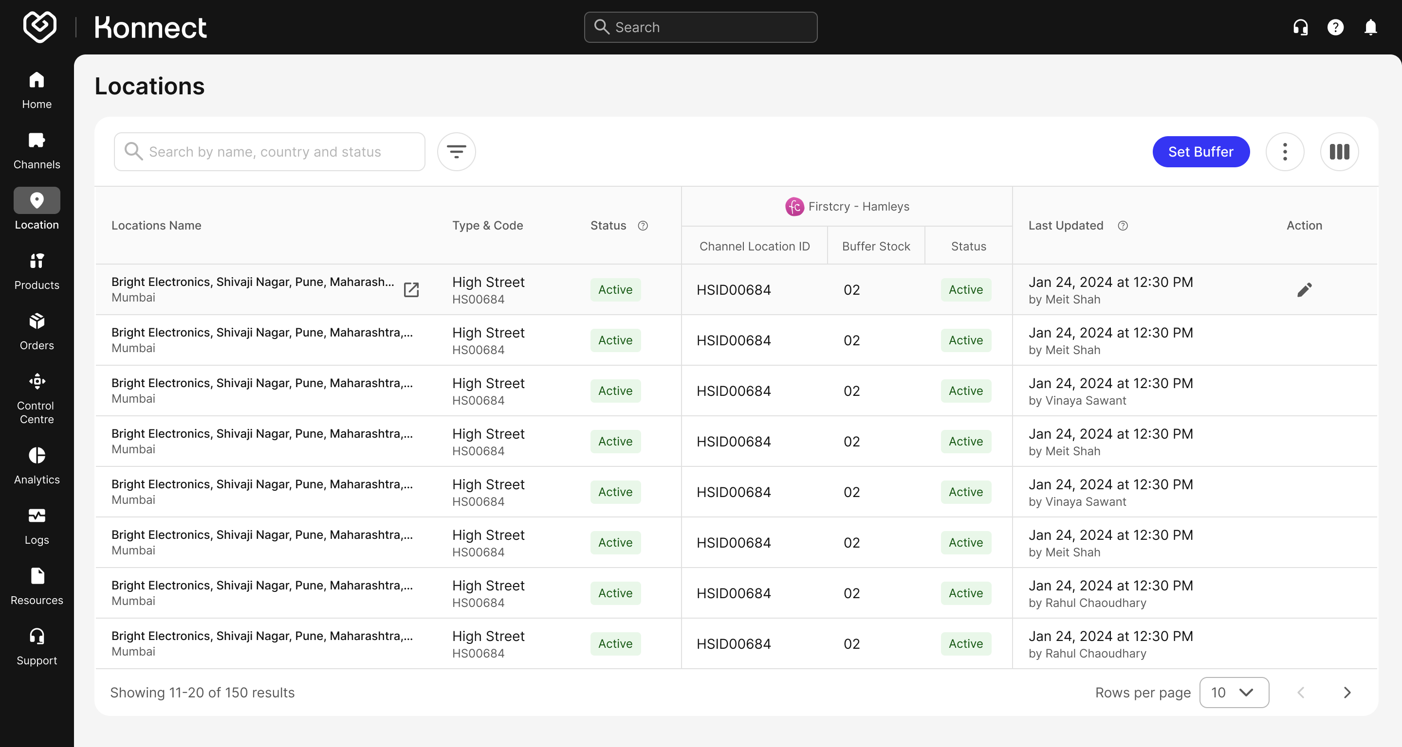 Repositioned Columns in Locations List