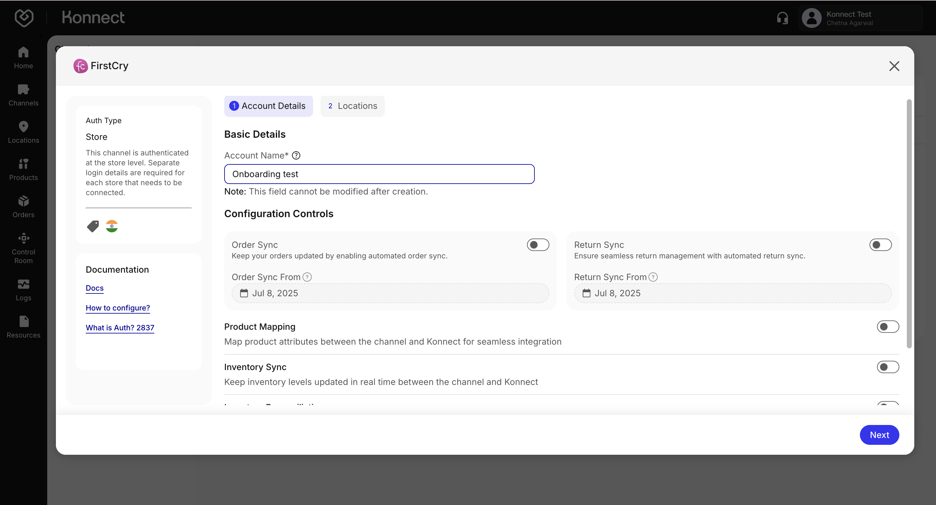 Account details configuration