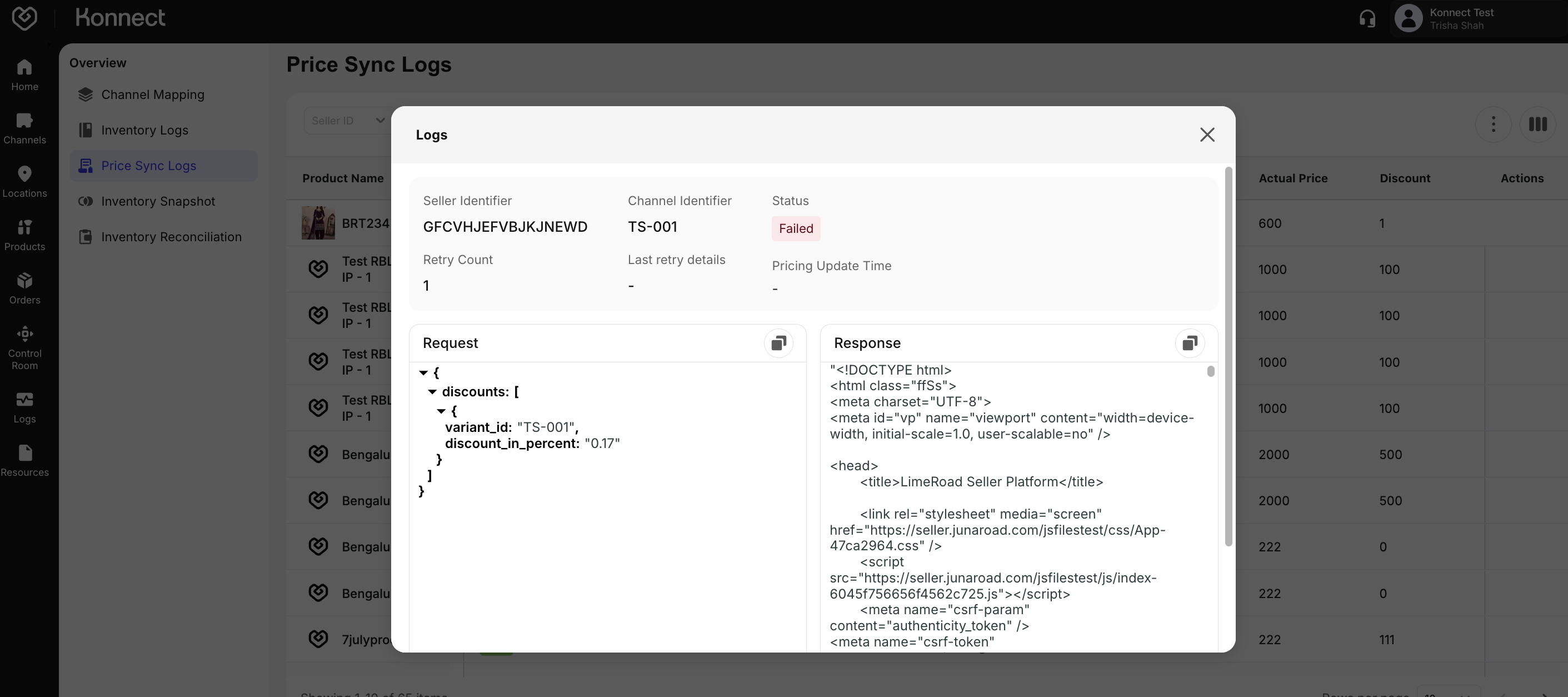 Limeroad Price Sync Failed Logs
