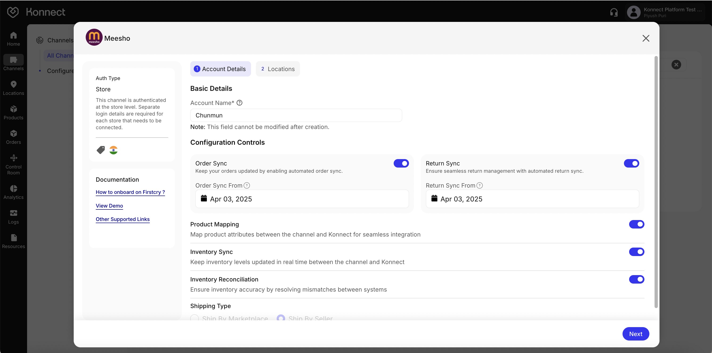 Meesho account details configuration