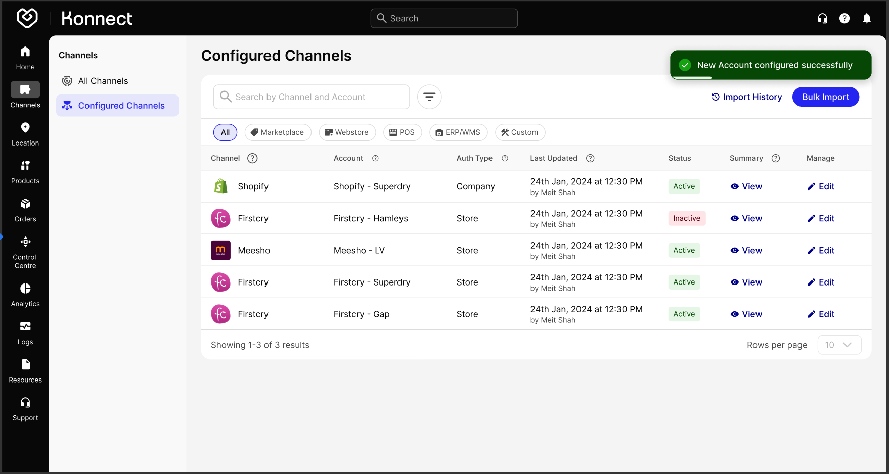 Meesho channel configured successfully