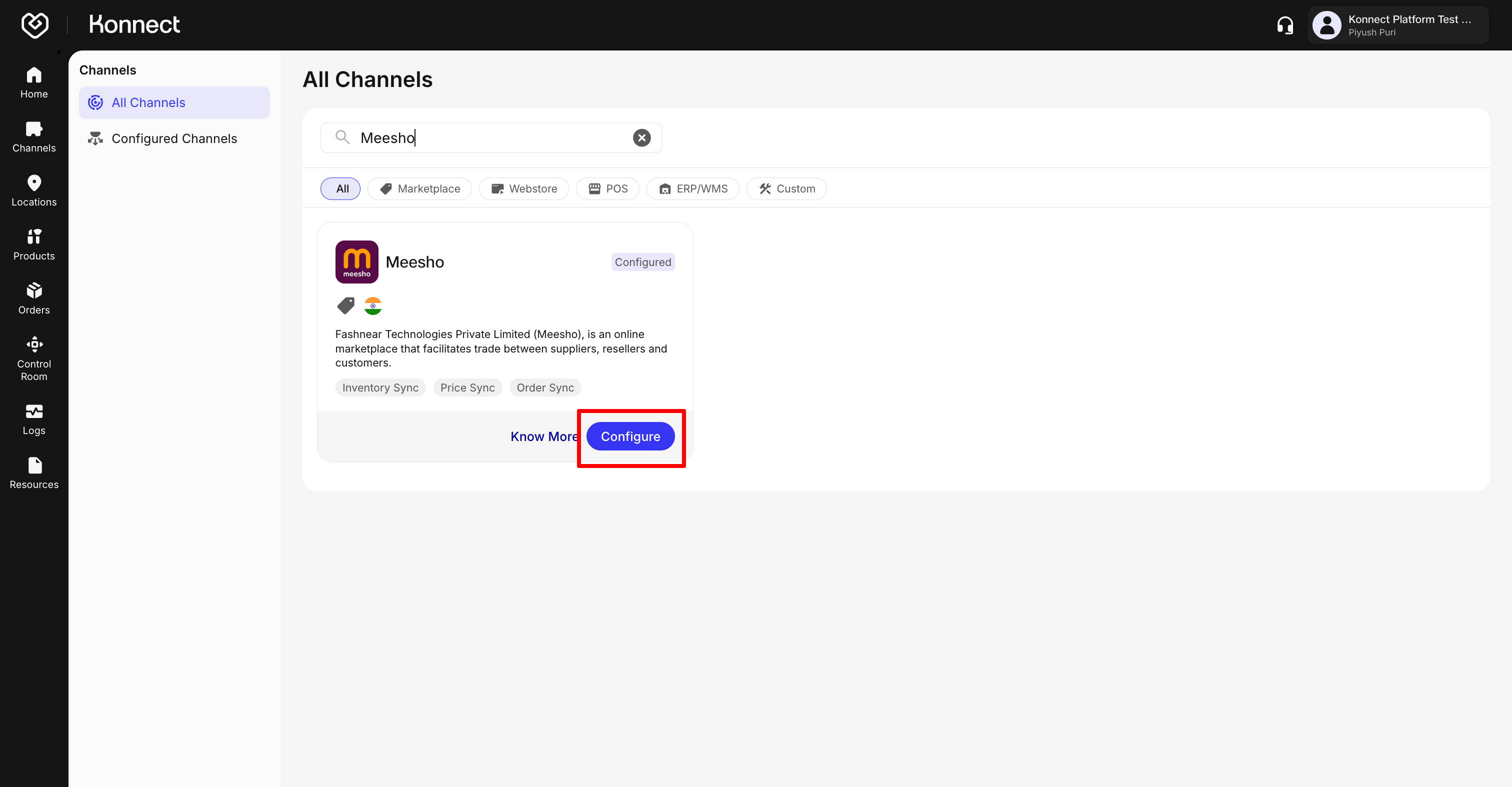 Configure Meesho Channel