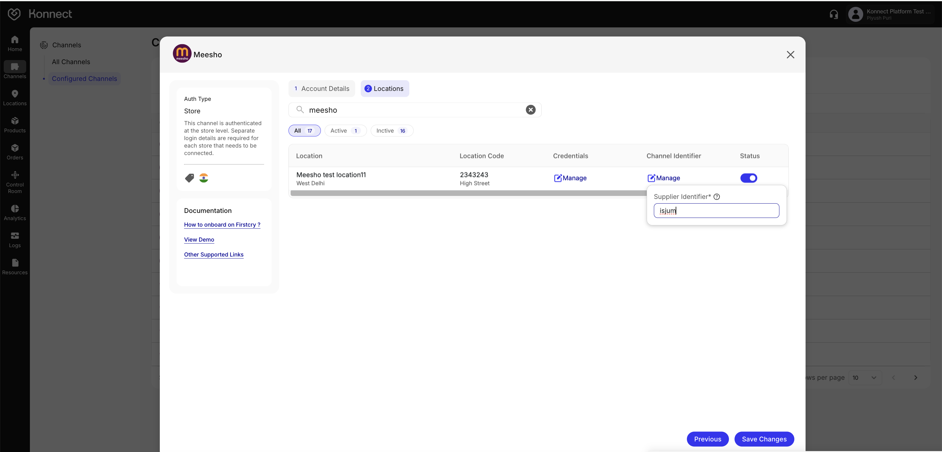 Meesho locations channel identifiers