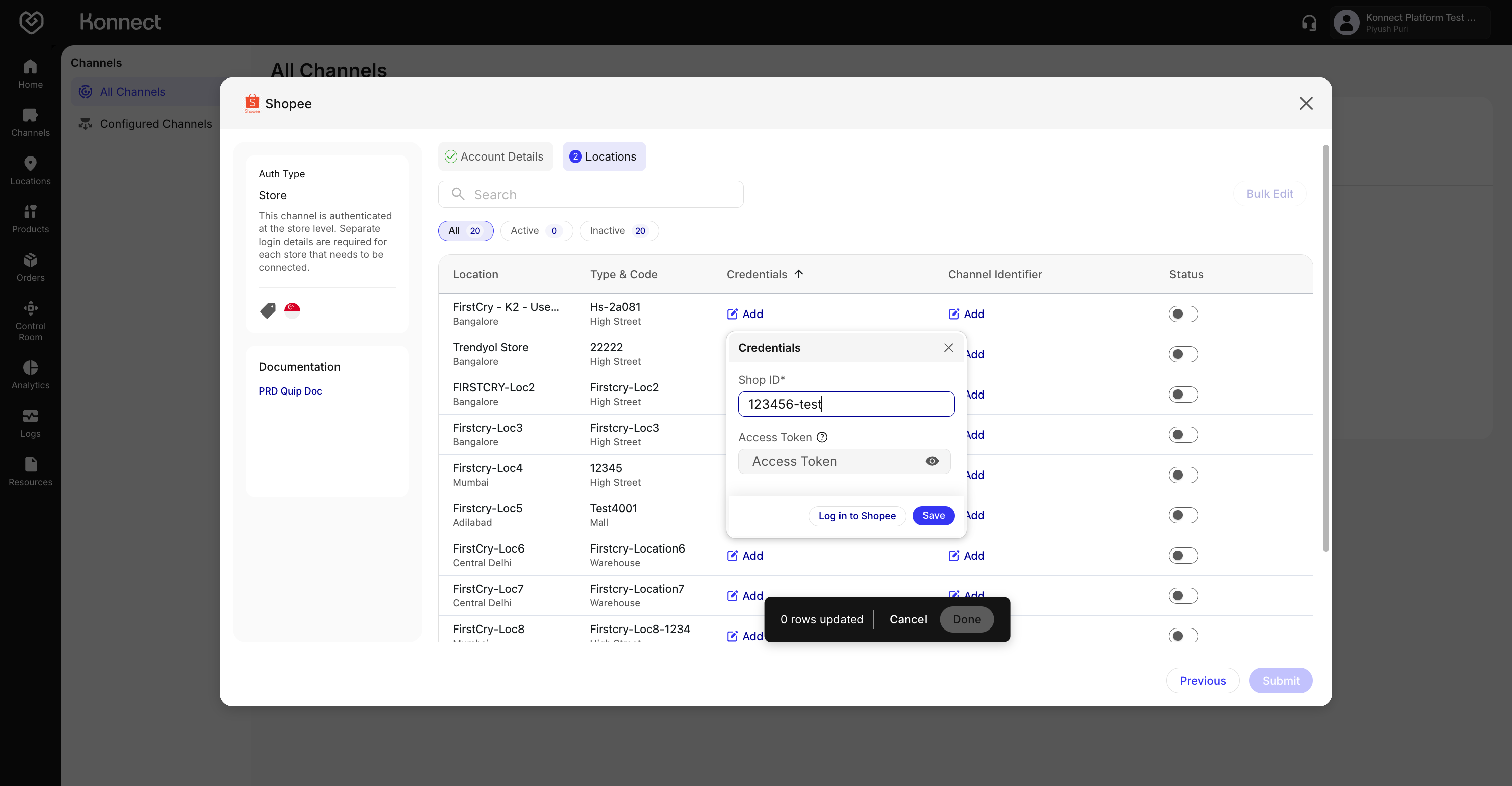 Shopee Credentials Setup