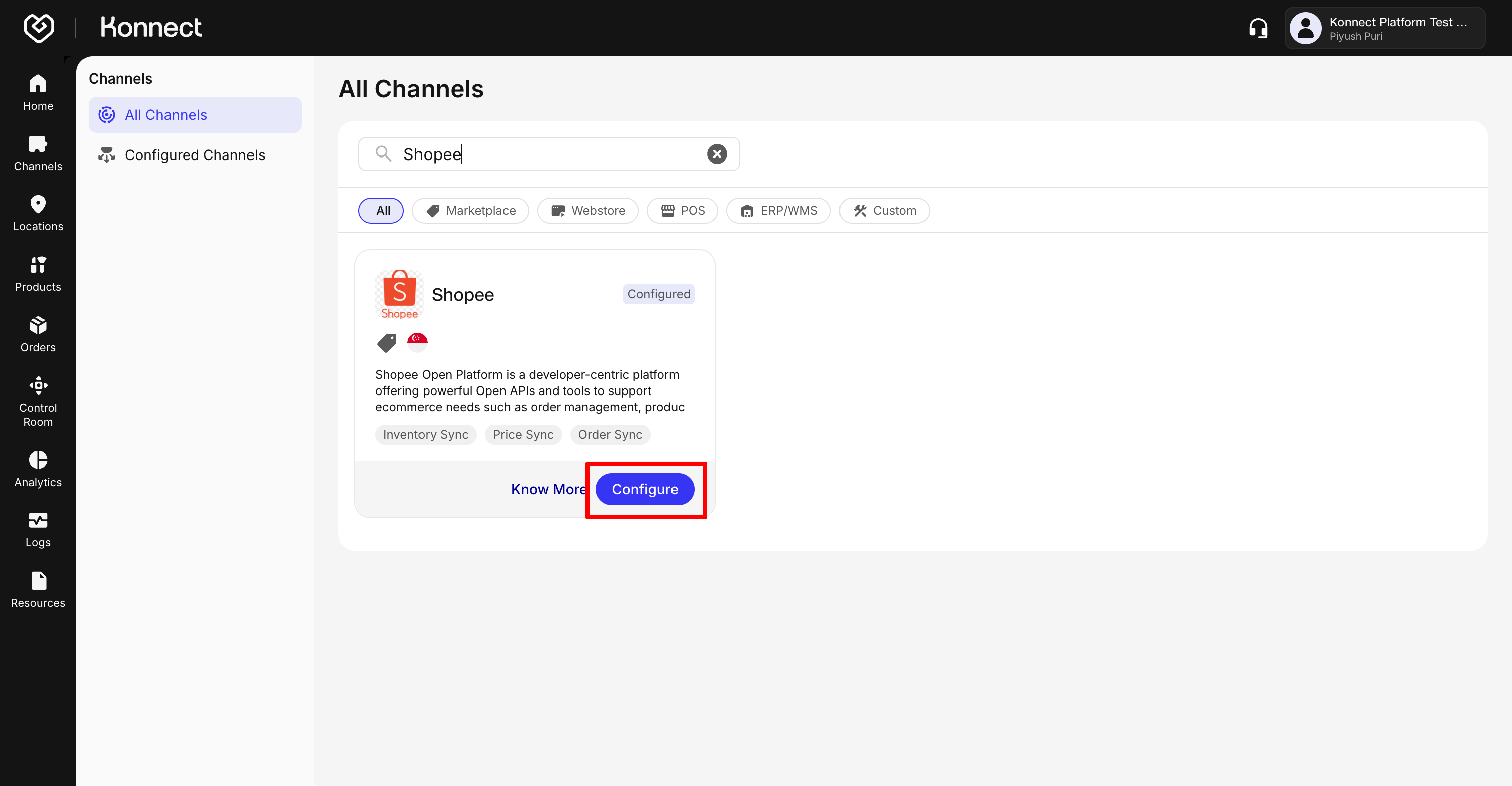 Shopee Channel ready for configuration