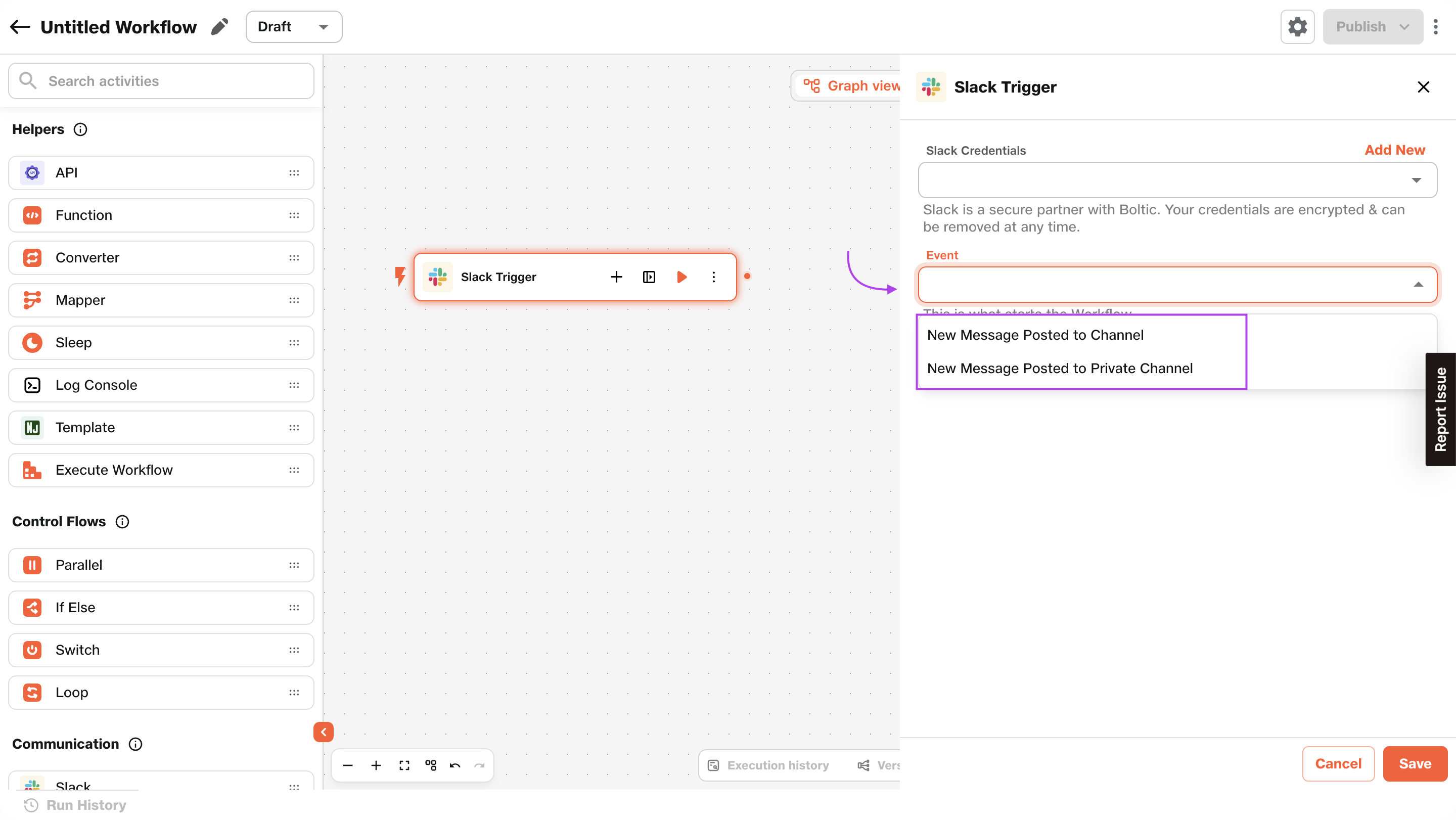 Slack Trigger Supported Events