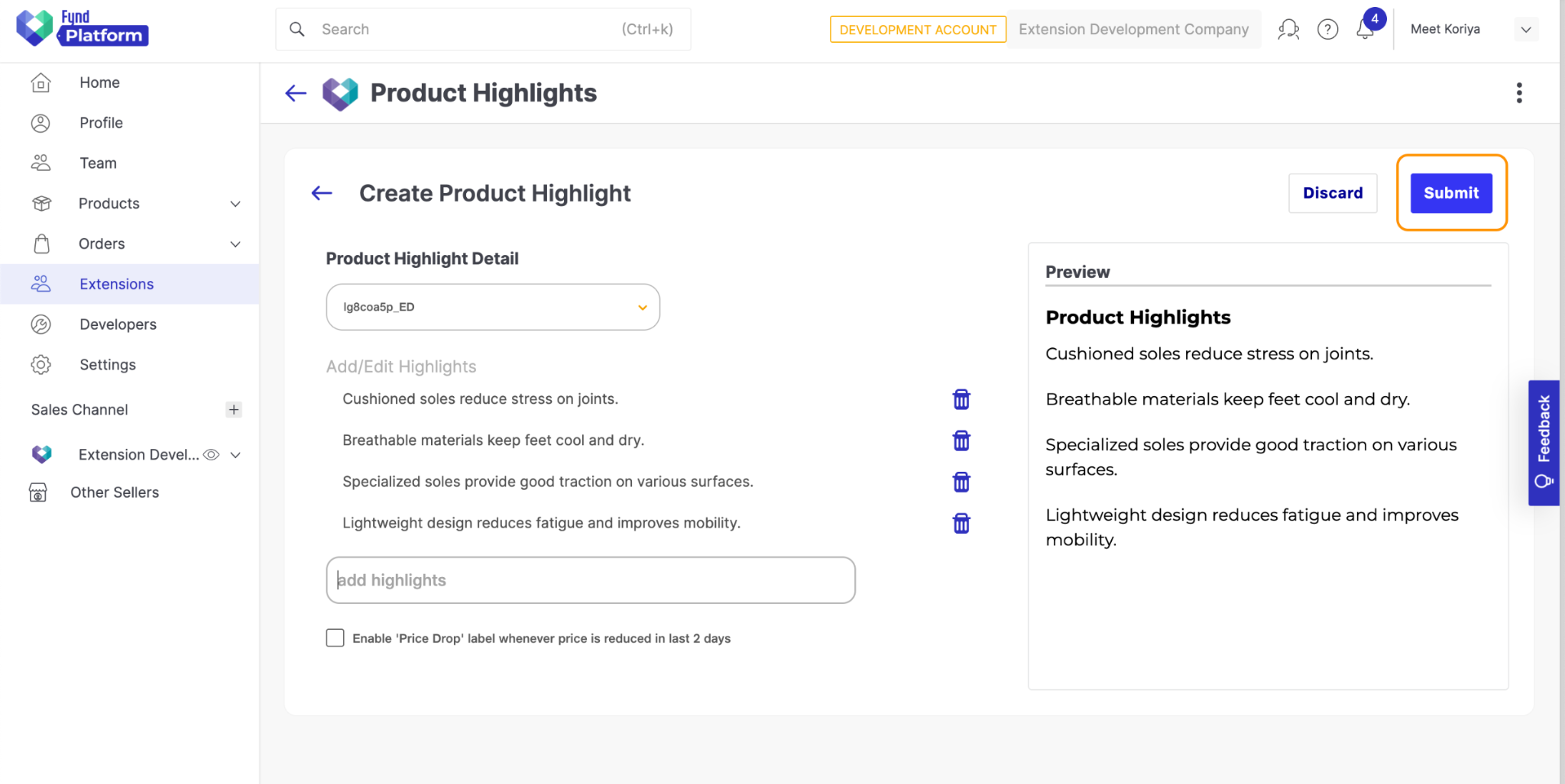 submit product highlight