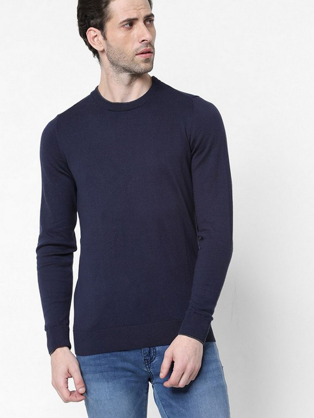 blue crew neck jumper mens