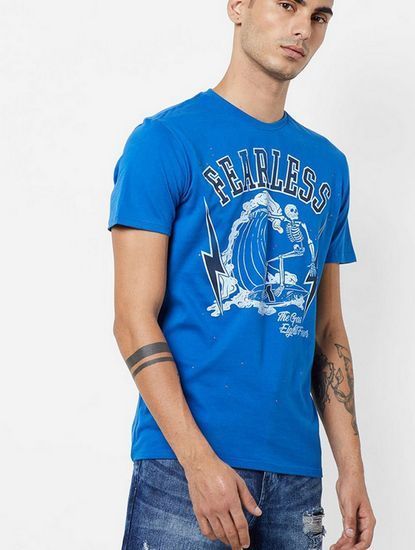 Men's Arkell/s fearless printed round neck blue t-shirt