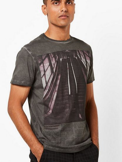 Men's Scuba contemporary printed crew neck grey t-shirt