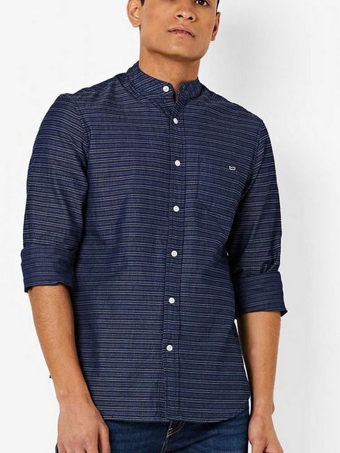 Men's Dyami S navy blue jacquard stripes shirt