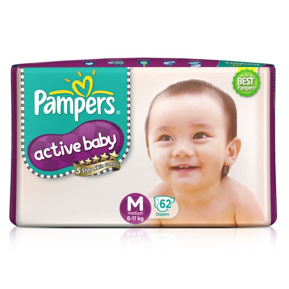 Pampers Active Baby Diapers (M) 62 count (6 11 kg)