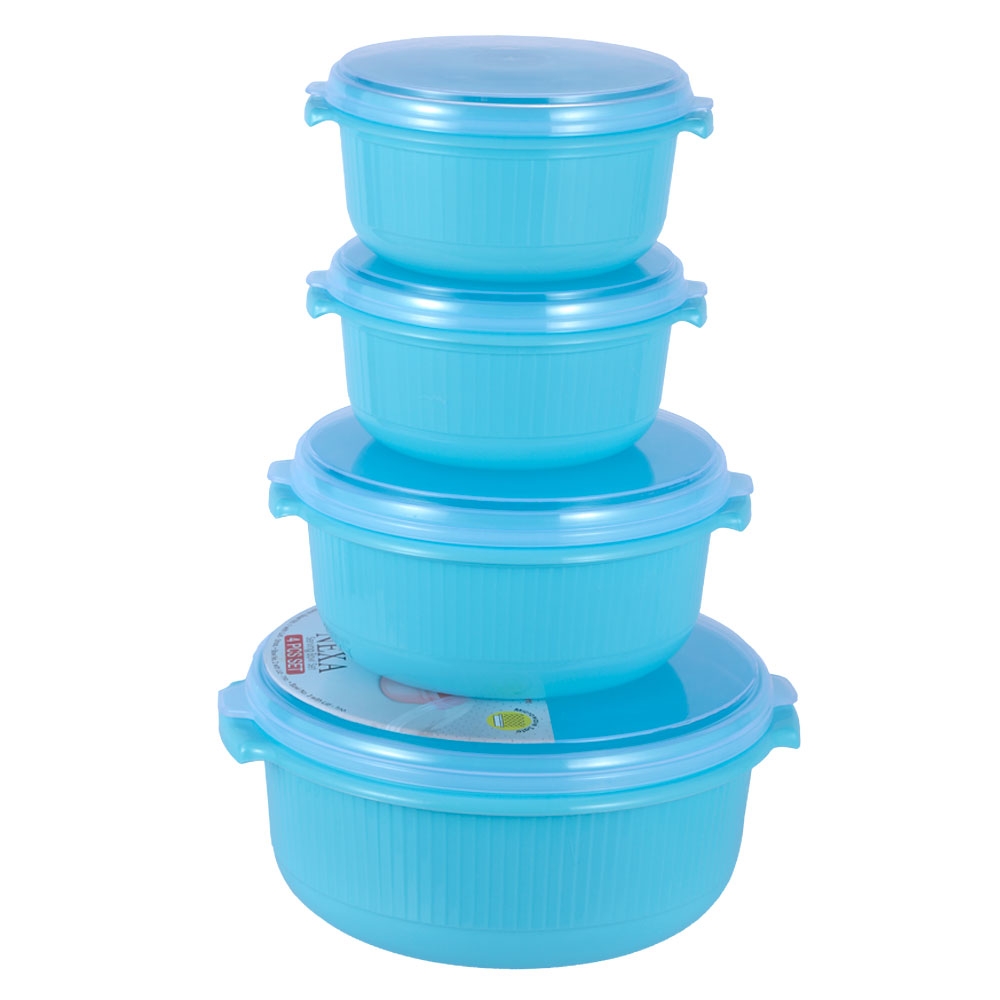 Polyset Nexa Blue Plastic Serving Bowl with Lid (Set of 4)