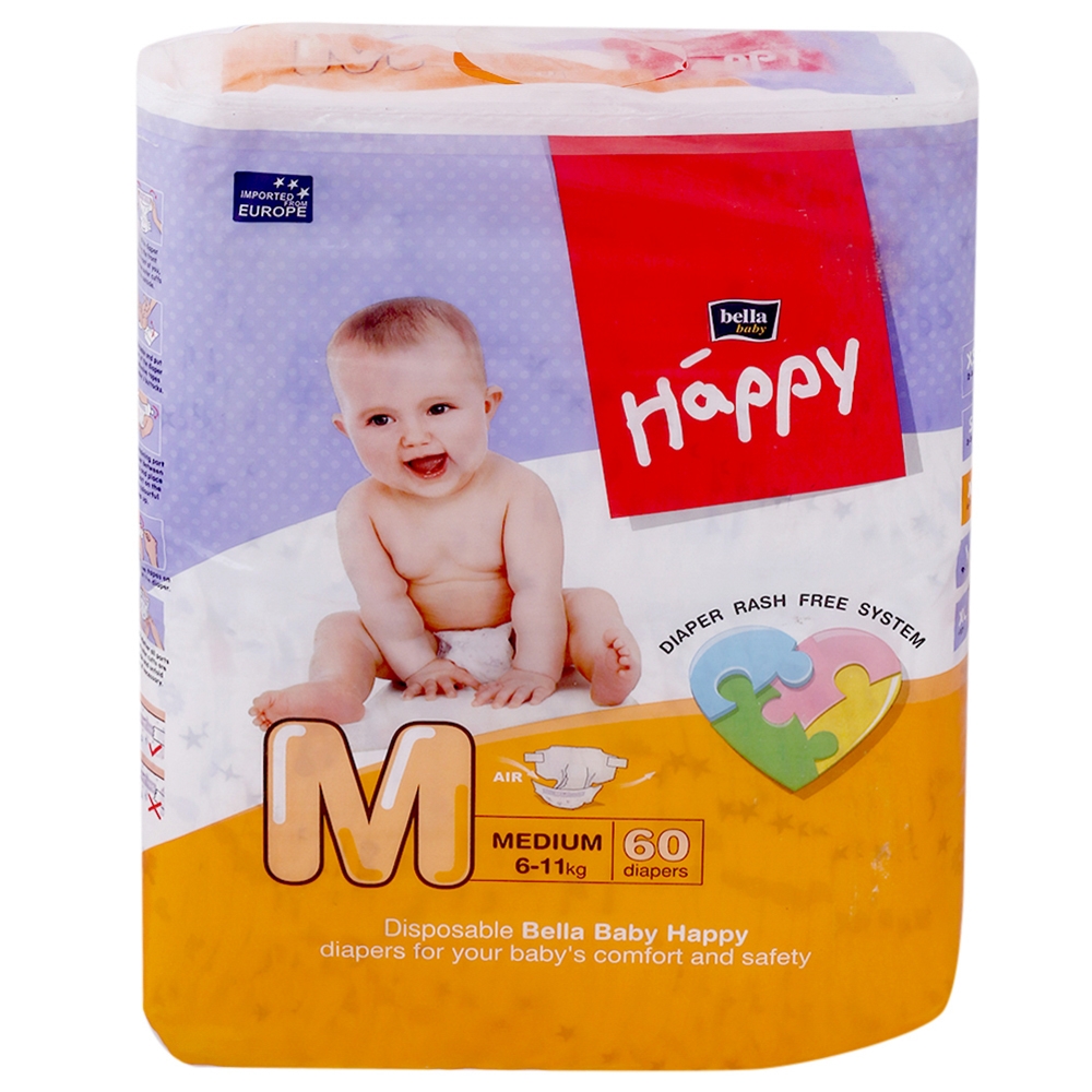 Bella Baby Happy Diapers (M) 60 count (6 11 kg)