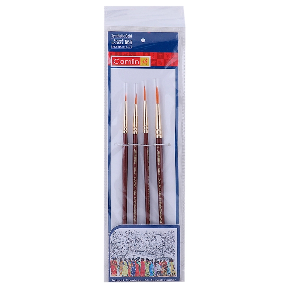 Camlin Series66 Synthetic Gold Round Paint Brush Set (Pack of 4)
